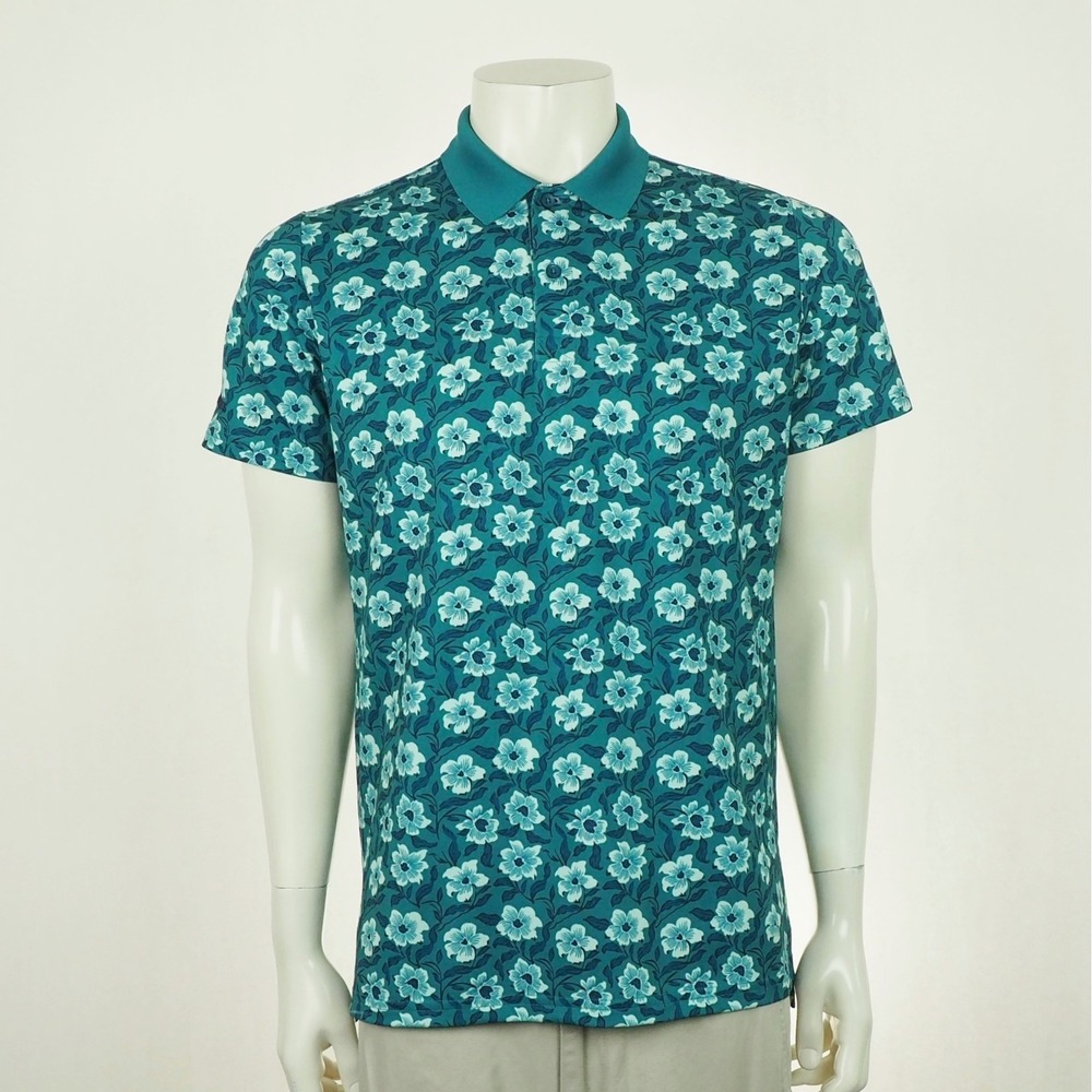 New Bonobos Golf Polo Shirt Mens Medium Teal Green Floral Slim Fit Performance